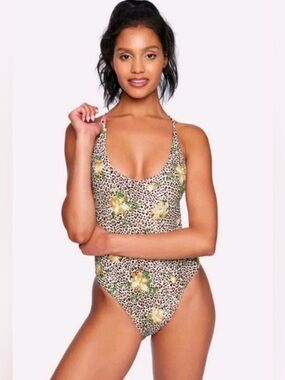 Hurley Beige Leopard Floral One-Piece Swimsuit